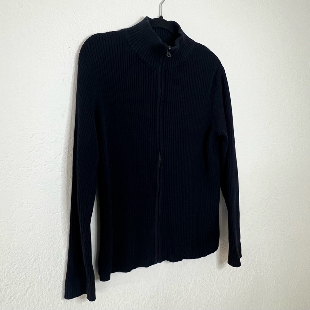 Chico's Navy Blue Full Zip Cotton Ribbed Cable Knit Sweater Womens Size‎ Large 2 - Picture 2 of 9